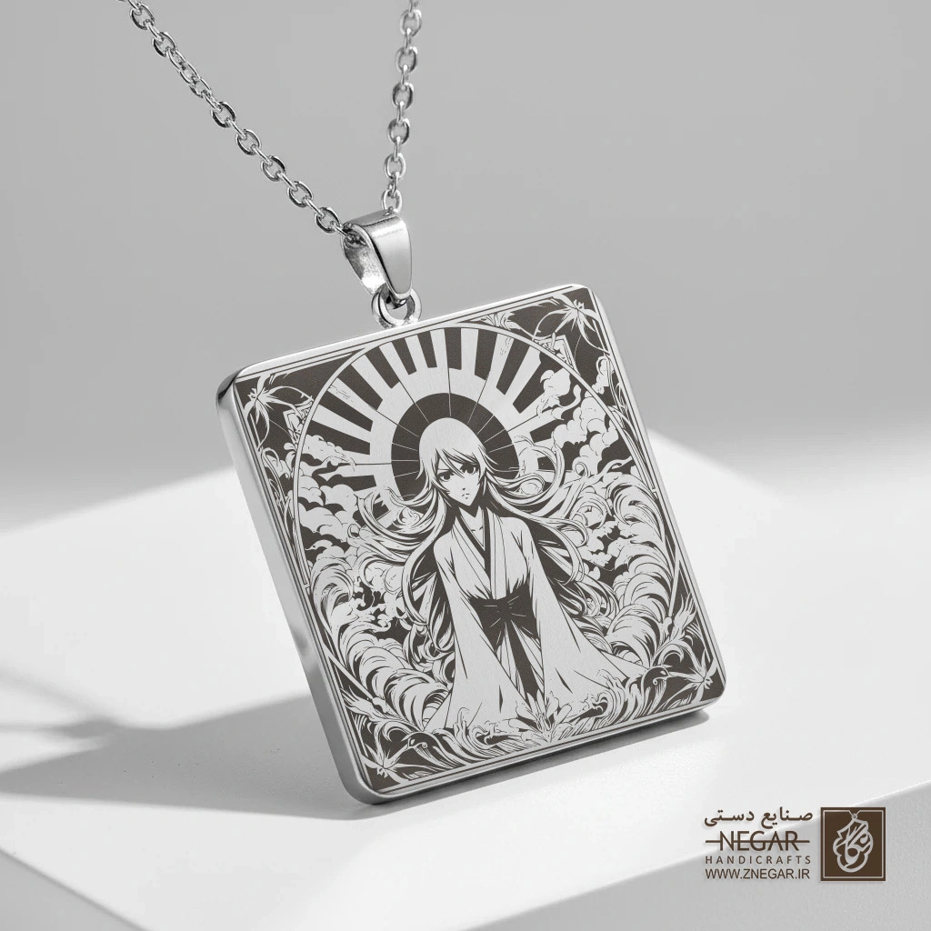 گردنبند طرح ایچیگو کوروساکی (حکاکی لیزری فایبر، مدل قاب مربع) کد 500410
