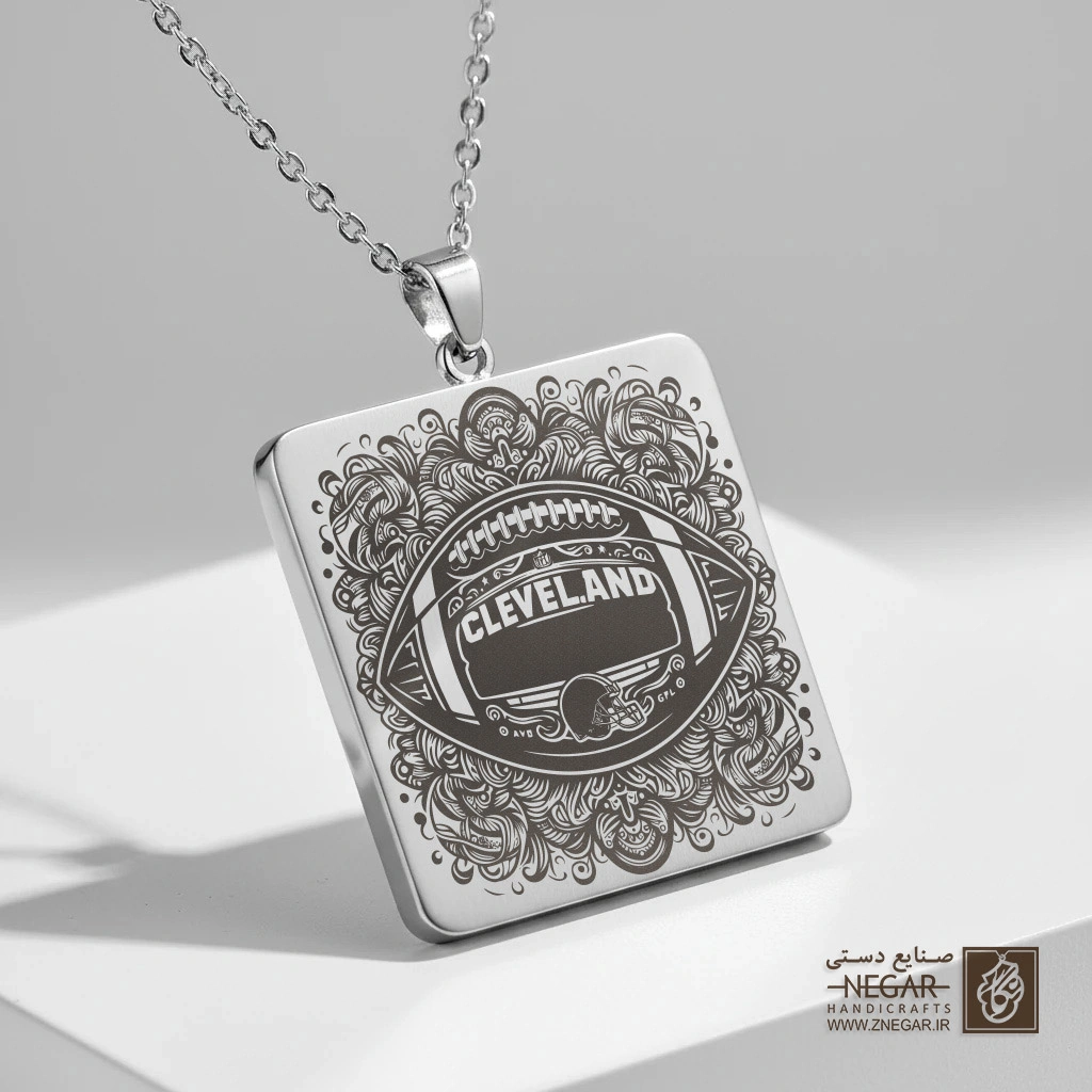 گردنبند طرح لوگوی رسمی کلیولند براونز (حکاکی لیزری فایبر، مدل قاب مربع) کد 500705
