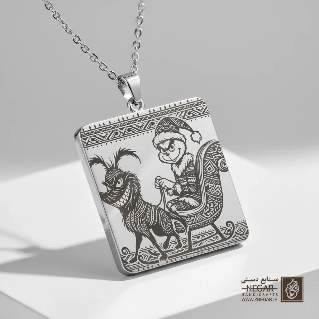 گردنبند طرح گرینچ و سگش (مکس) (حکاکی لیزری فایبر، مدل قاب مربع) کد 501549