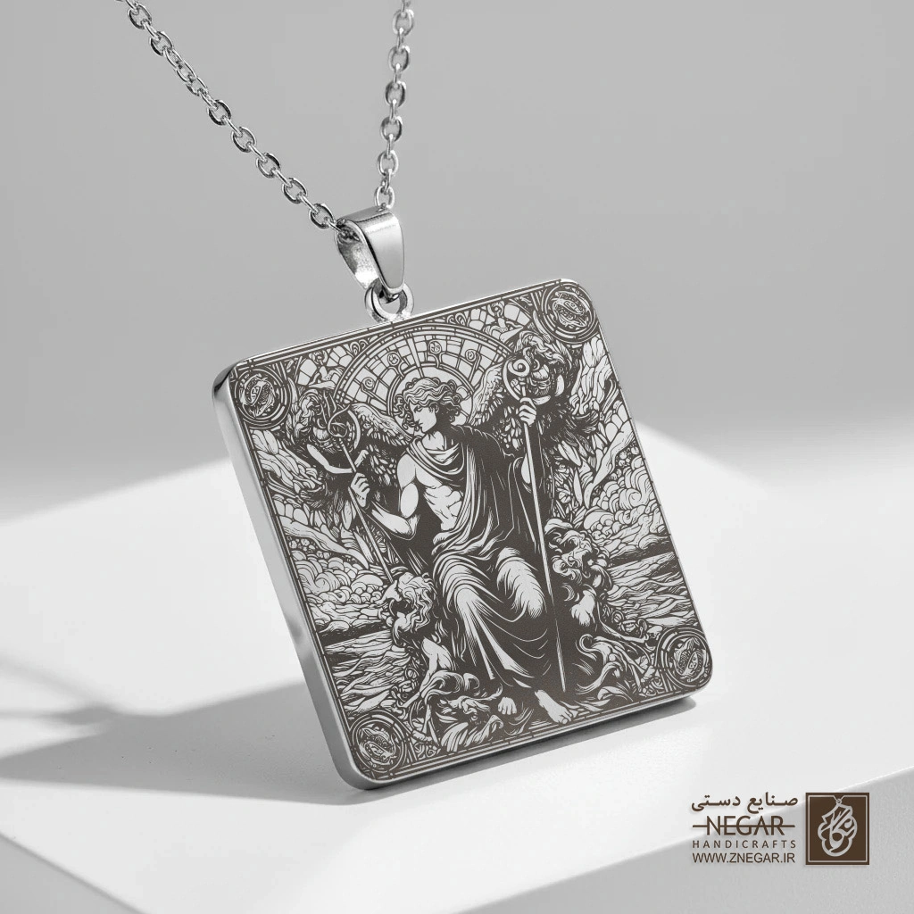 گردنبند طرح هادس (Hades) اساطیر یونان (حکاکی لیزری فایبر، مدل قاب مربع) کد 501585