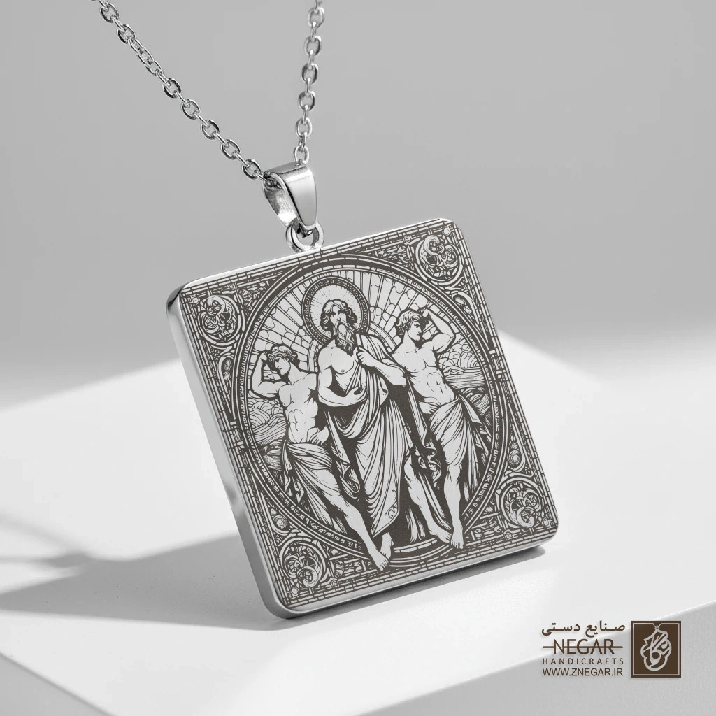 گردنبند طرح هرکول و اساطیر یونان (Hercule) (حکاکی لیزری فایبر، مدل قاب مربع) کد 501836