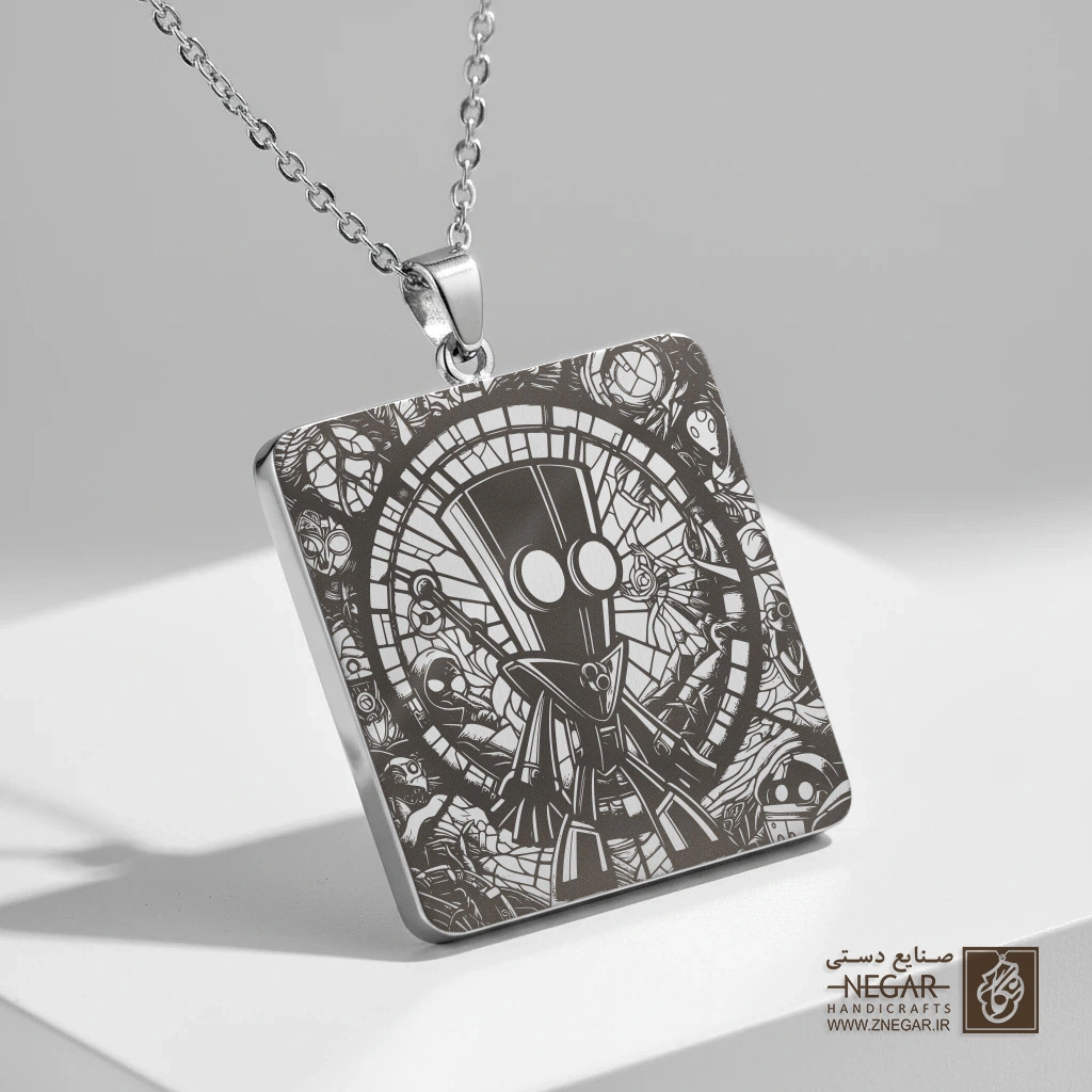 گردنبند طرح زیم جادوگر (حکاکی لیزری فایبر، مدل قاب مربع) کد 501954