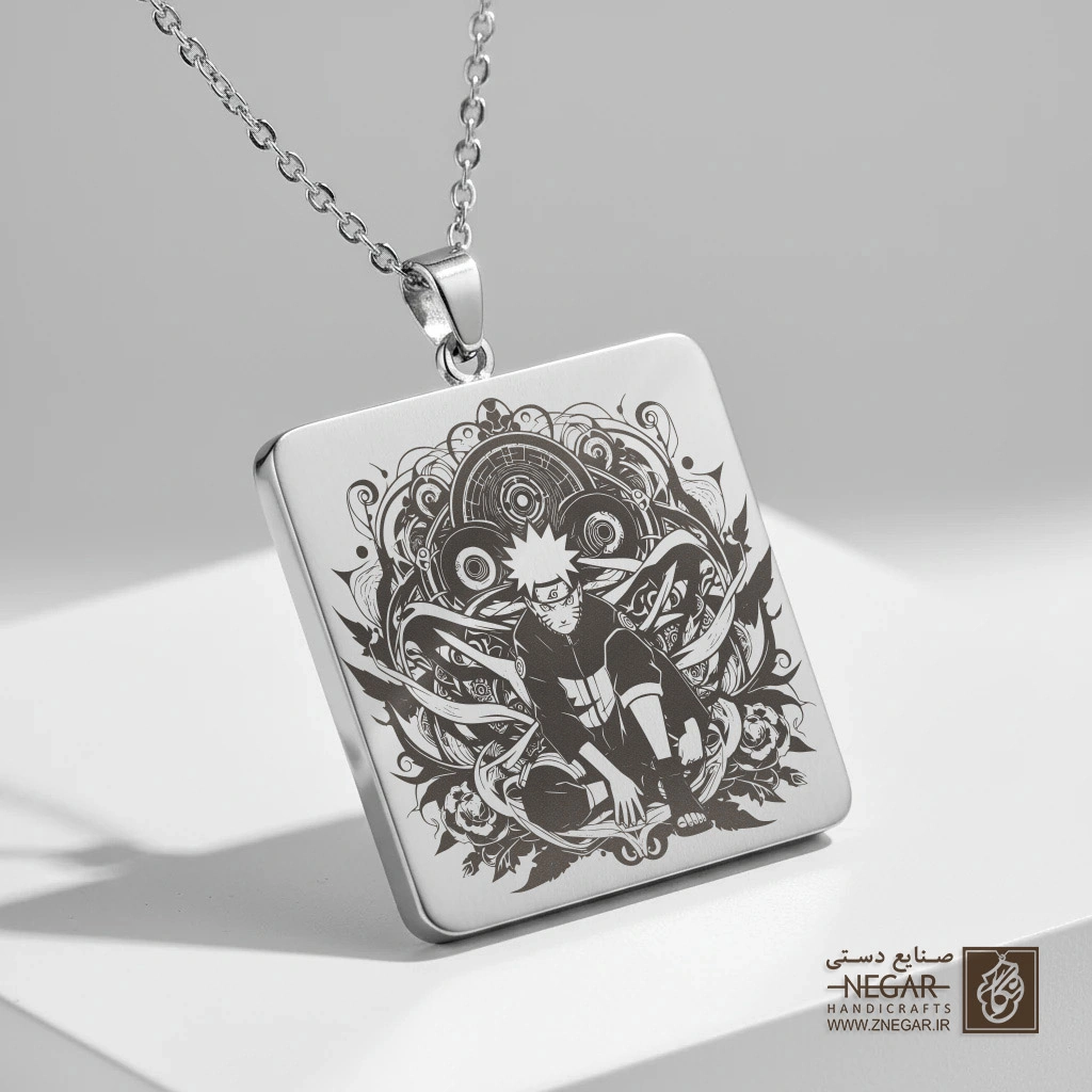 گردنبند طرح حالت مبارزه ناروتو (حکاکی لیزری فایبر، مدل قاب مربع) کد 502410