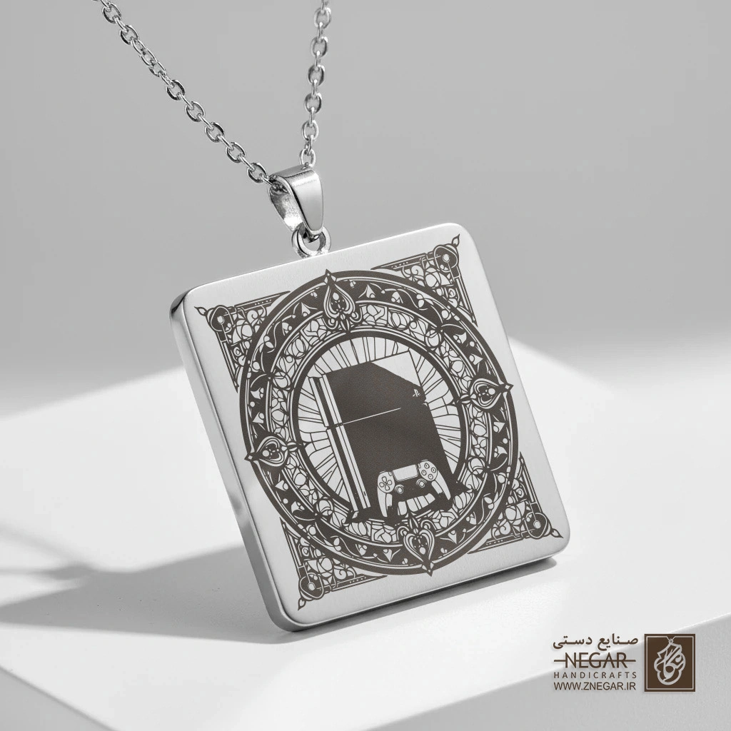 گردنبند طرح پلی‌استیشن  - قاب دایره (حکاکی لیزری فایبر، مدل قاب مربع) کد 502734