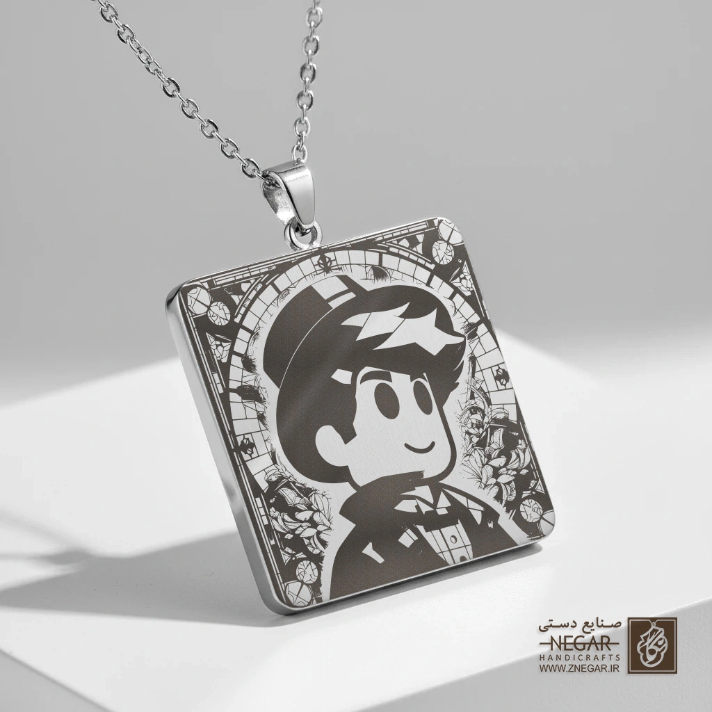 گردنبند طرح روبلاکس - پرتره نزدیک (حکاکی لیزری فایبر، مدل قاب مربع) کد 502863