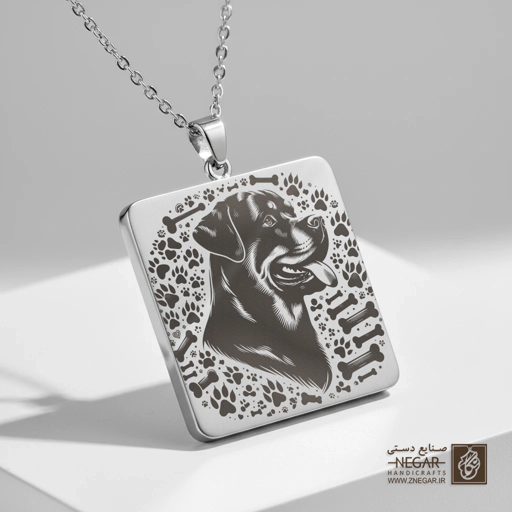 گردنبند طرح روتوایلر - فانتزی (حکاکی لیزری فایبر، مدل قاب مربع) کد 502890