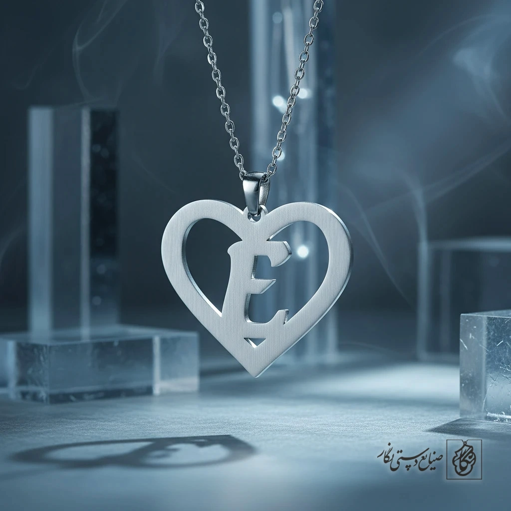 گردنبند حرف E داخل قلب کد 7109