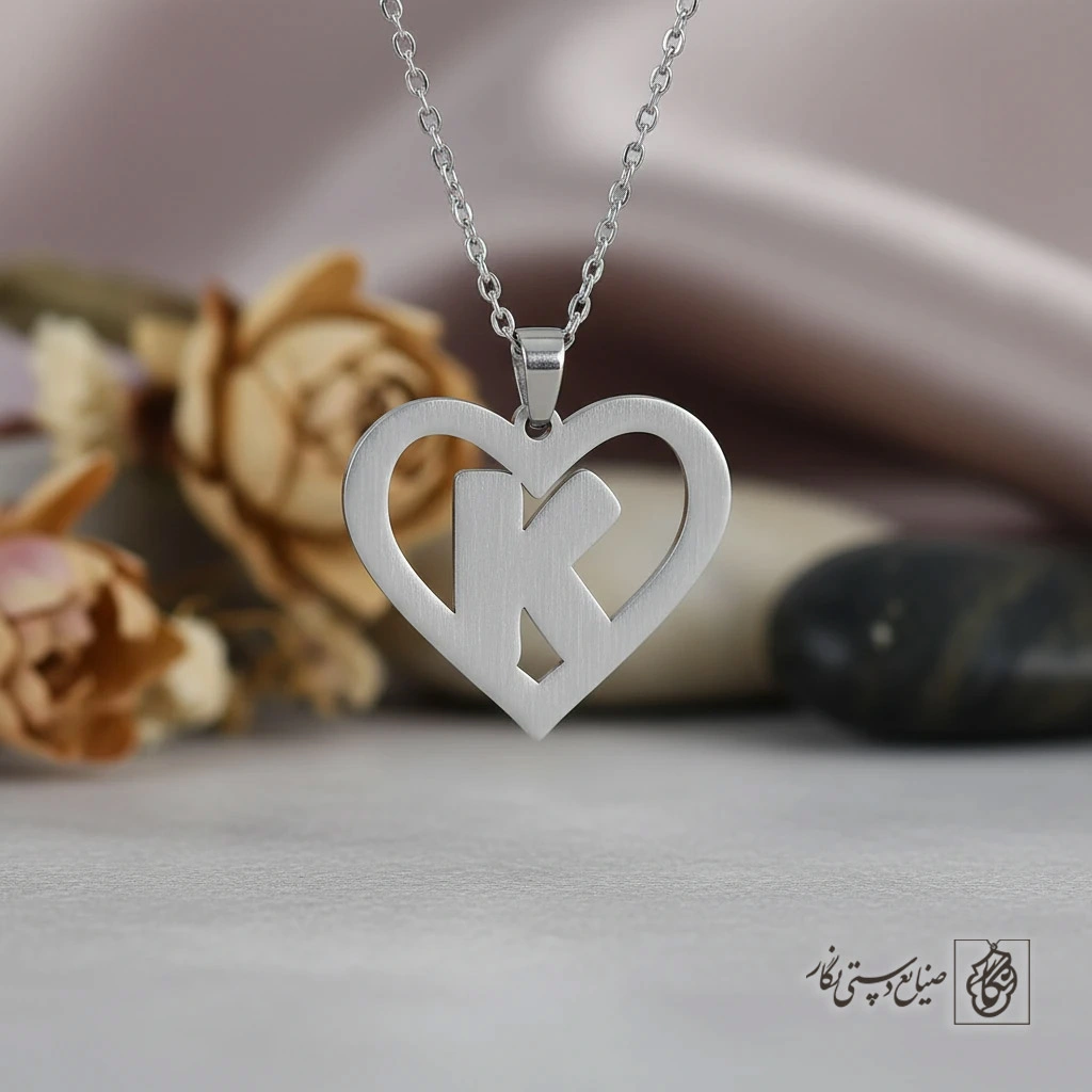 گردنبند حرف K داخل قلب کد 7120