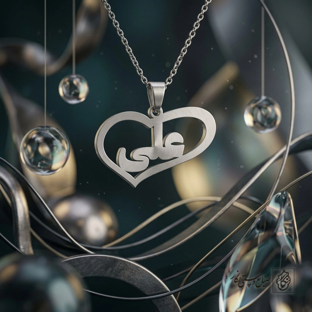گردنبند اسم علی فارسی داخل قلب مدرن کد 7460