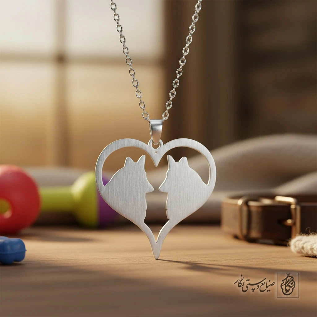 گردنبند قلب دو گربه ظریف کد 8500