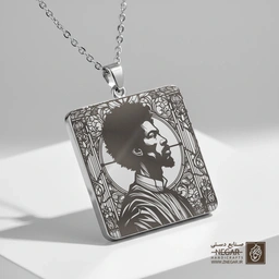 گردنبند طرح مرد آفریقایی در قاب دایره (حکاکی لیزری فایبر، مدل قاب مربع) کد 500014