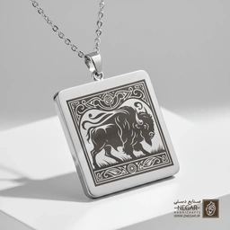 گردنبند طرح گاو وحشی (بایسون ) (حکاکی لیزری فایبر، مدل قاب مربع) کد 500064