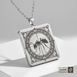 گردنبند طرح مورچه (نماد تلاش و اراده) (حکاکی لیزری فایبر، مدل قاب مربع) کد 500080