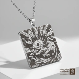گردنبند طرح انتزاعی اکسولوتل (حکاکی لیزری فایبر، مدل قاب مربع) کد 500161
