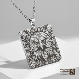 گردنبند طرح عقاب رئالیسم (حکاکی لیزری فایبر، مدل قاب مربع) کد 500174