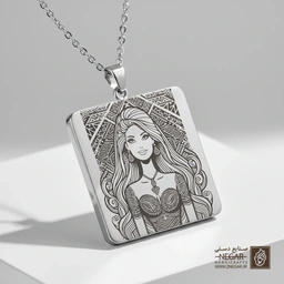 گردنبند طرح پرتره باربی در قاب گل (حکاکی لیزری فایبر، مدل قاب مربع) کد 500199