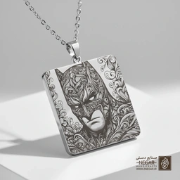 گردنبند طرح بتمن زره‌پوش (حکاکی لیزری فایبر، مدل قاب مربع) کد 500240