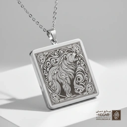 گردنبند طرح خرس در حال حرکت (حکاکی لیزری فایبر، مدل قاب مربع) کد 500244