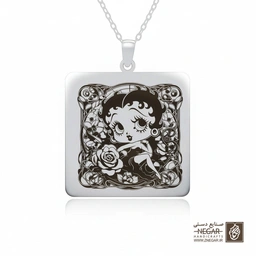 گردنبند طرح بتی بوپ و گل رز (حکاکی لیزری فایبر، مدل قاب مربع) کد 500399