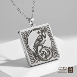 گردنبند طرح پرنده جی آبی (Blue Jay) (حکاکی لیزری فایبر، مدل قاب مربع) کد 500414