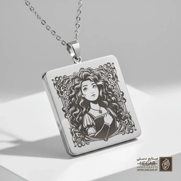 گردنبند طرح مریدا و موهای فر (حکاکی لیزری فایبر، مدل قاب مربع) کد 500423