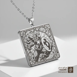 گردنبند طرح کاپیتان آمریکا (فیگور) (حکاکی لیزری فایبر، مدل قاب مربع) کد 500489