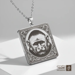 گردنبند طرح سر میمون کاپوچین گرافیکی (حکاکی لیزری فایبر، مدل قاب مربع) کد 500504