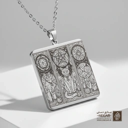 گردنبند طرح نمادهای جادو و گربه (حکاکی لیزری فایبر، مدل قاب مربع) کد 500534