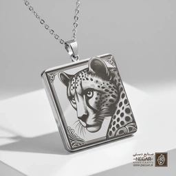 گردنبند طرح نیم‌رخ چیتا (حکاکی لیزری فایبر، مدل قاب مربع) کد 500547