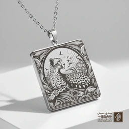 گردنبند طرح چیتا در کوهستان (حکاکی لیزری فایبر، مدل قاب مربع) کد 500555