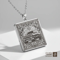 گردنبند طرح وانت شورلت سیلورادو (Silverado) (حکاکی لیزری فایبر، مدل قاب مربع) کد 500566