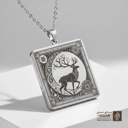 گردنبند طرح گوزن شمالی در قاب (حکاکی لیزری فایبر، مدل قاب مربع) کد 500662