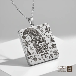 گردنبند طرح باب اسفنجی کریسمس (حکاکی لیزری فایبر، مدل قاب مربع) کد 500667