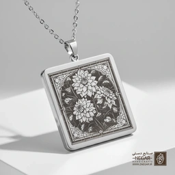 گردنبند طرح گل دالیا (Dahlia) (حکاکی لیزری فایبر، مدل قاب مربع) کد 500858