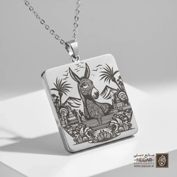 گردنبند طرح الاغ در دشت و نخل (حکاکی لیزری فایبر، مدل قاب مربع) کد 501006