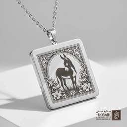 گردنبند طرح الاغ با نقوش هندسی (حکاکی لیزری فایبر، مدل قاب مربع) کد 501015