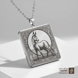 گردنبند طرح الاغ در قاب دایره (حکاکی لیزری فایبر، مدل قاب مربع) کد 501017