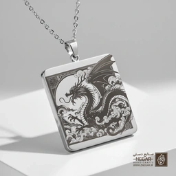 گردنبند طرح اژدهای غربی (Western Dragon) (حکاکی لیزری فایبر، مدل قاب مربع) کد 501027