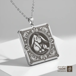 گردنبند طرح چهره ایور مینیاتوری (حکاکی لیزری فایبر، مدل قاب مربع) کد 501075