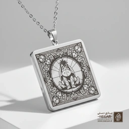 گردنبند طرح ایور و خطوط هندسی (حکاکی لیزری فایبر، مدل قاب مربع) کد 501079