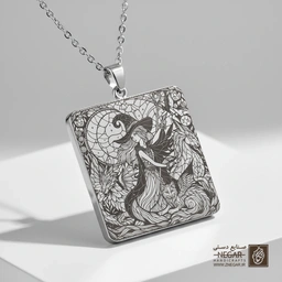 گردنبند طرح ساحره و کدو تنبل (حکاکی لیزری فایبر، مدل قاب مربع) کد 501141