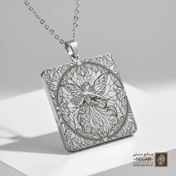 گردنبند طرح پری در قاب شکوفه (حکاکی لیزری فایبر، مدل قاب مربع) کد 501154