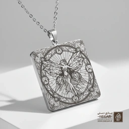 گردنبند طرح پری و حلقه ستارگان (حکاکی لیزری فایبر، مدل قاب مربع) کد 501163