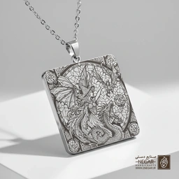 گردنبند طرح پری و طبیعت وحشی (حکاکی لیزری فایبر، مدل قاب مربع) کد 501170