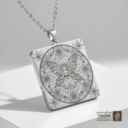 گردنبند طرح پری در دایره ستارگان (حکاکی لیزری فایبر، مدل قاب مربع) کد 501180