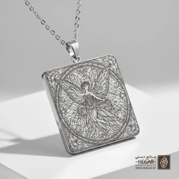 گردنبند طرح پری در قاب ماندالا کلاسیک (حکاکی لیزری فایبر، مدل قاب مربع) کد 501189