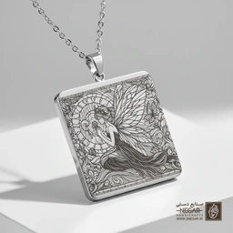 گردنبند طرح پری در حال دعا (معنوی) (حکاکی لیزری فایبر، مدل قاب مربع) کد 501204