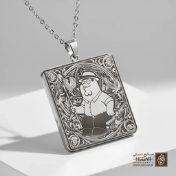 گردنبند طرح پیتر گریفین با عصا (حکاکی لیزری فایبر، مدل قاب مربع) کد 501222