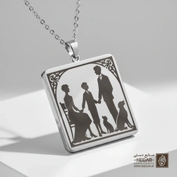 گردنبند طرح خانواده و حیوان خانگی (حکاکی لیزری فایبر، مدل قاب مربع) کد 501232