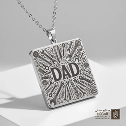 گردنبند طرح لوگوی DAD و آچار (حکاکی لیزری فایبر، مدل قاب مربع) کد 501242
